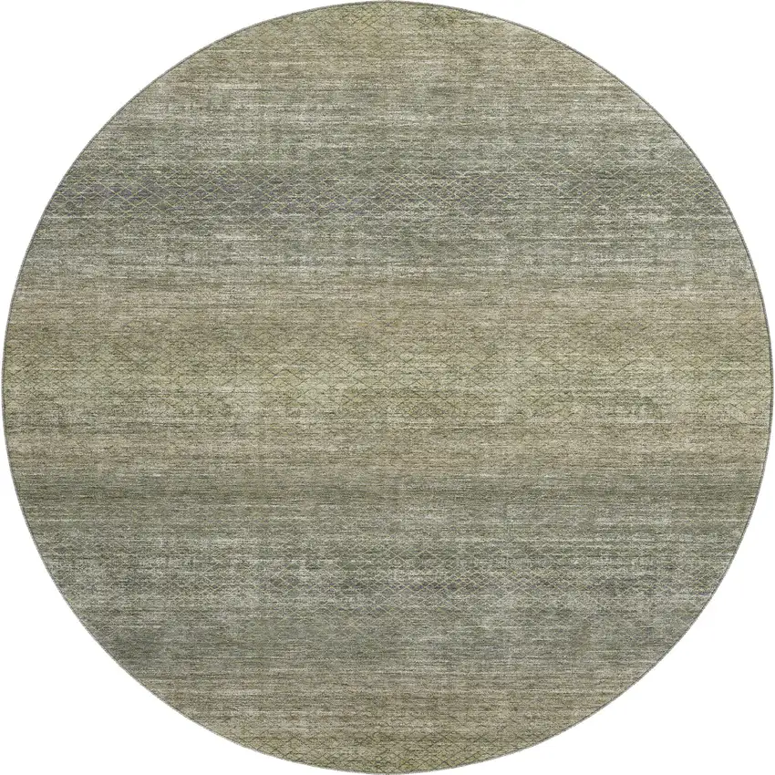 8' Fern Green And Gray Geometric Washable Round Rug With UV Protection Photo 1