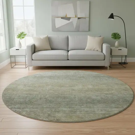 8' Fern Green And Gray Geometric Washable Round Rug With UV Protection Photo 2