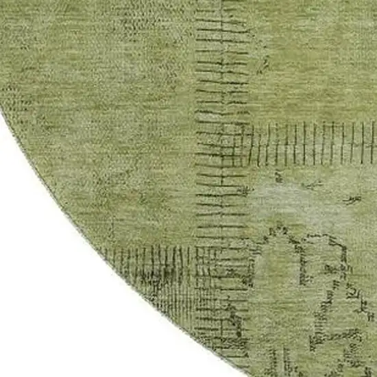 8' Fern Green And Gray Patchwork Washable Round Rug With UV Protection Photo 3