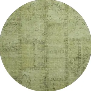 Photo of 8' Fern Green And Gray Patchwork Washable Round Rug With UV Protection