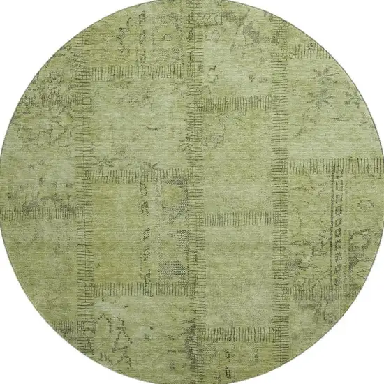 8' Fern Green And Gray Patchwork Washable Round Rug With UV Protection Photo 1