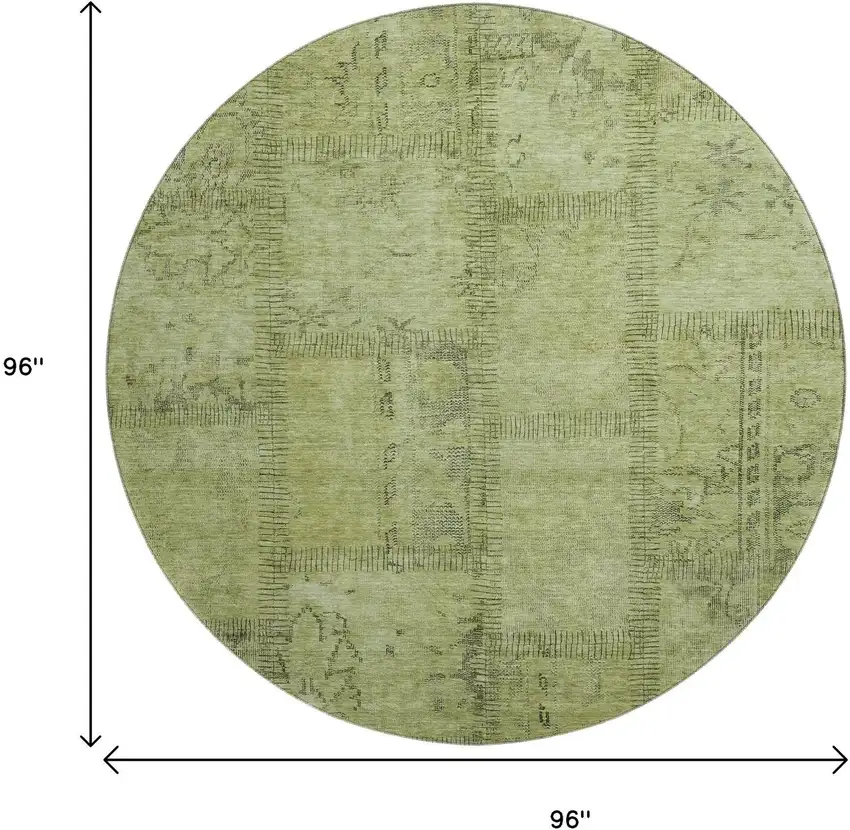 8' Fern Green And Gray Patchwork Washable Round Rug With UV Protection Photo 5