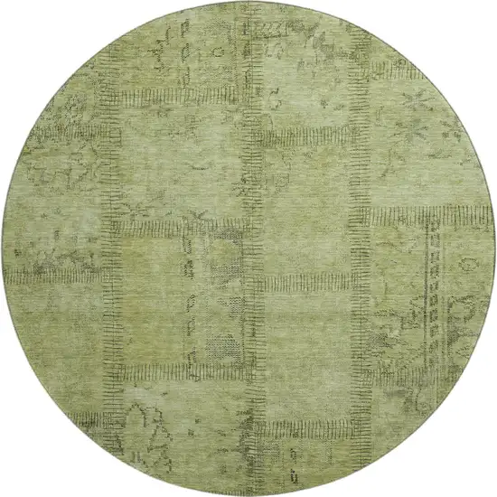 8' Fern Green And Gray Patchwork Washable Round Rug With UV Protection Photo 6