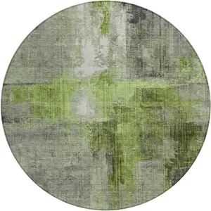 Photo of 8' Fern Green And Gray Round Abstract Washable Indoor Outdoor Area Rug