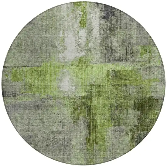 8' Fern Green And Gray Round Abstract Washable Indoor Outdoor Area Rug Photo 4