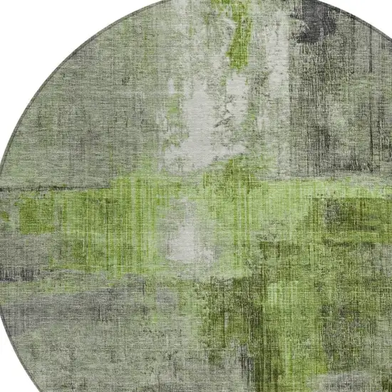 8' Fern Green And Gray Round Abstract Washable Indoor Outdoor Area Rug Photo 8