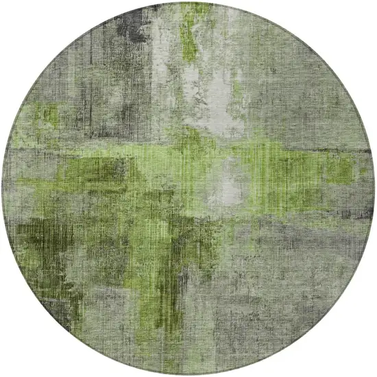 8' Fern Green And Gray Round Abstract Washable Indoor Outdoor Area Rug Photo 3
