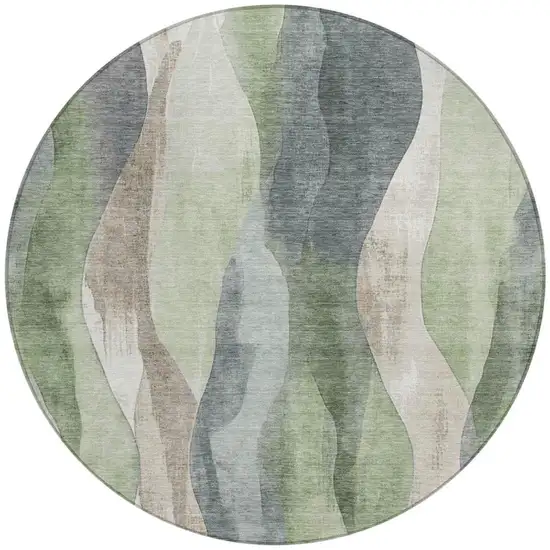 8' Fern Green And Gray Round Abstract Washable Indoor Outdoor Area Rug Photo 3
