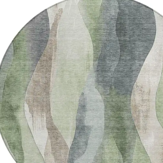 8' Fern Green And Gray Round Abstract Washable Indoor Outdoor Area Rug Photo 8
