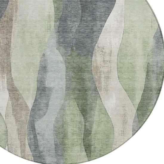 8' Fern Green And Gray Round Abstract Washable Indoor Outdoor Area Rug Photo 4