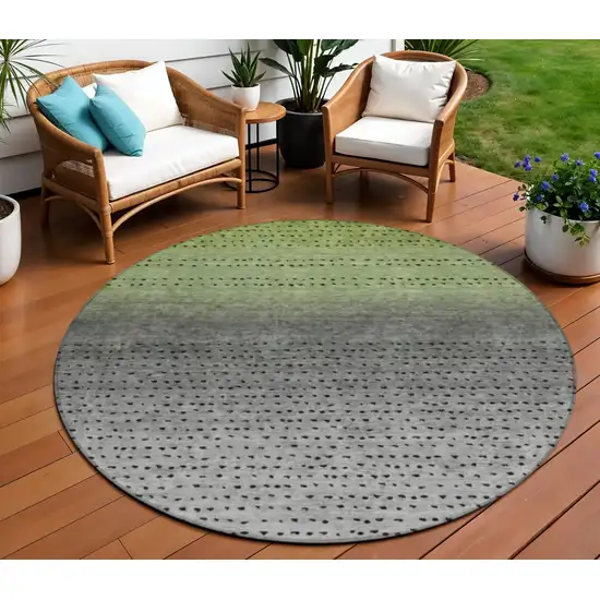8' Fern Green And Gray Round Abstract Washable Indoor Outdoor Area Rug Photo 2