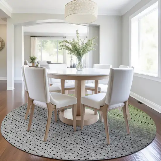 8' Fern Green And Gray Round Abstract Washable Indoor Outdoor Area Rug Photo 6