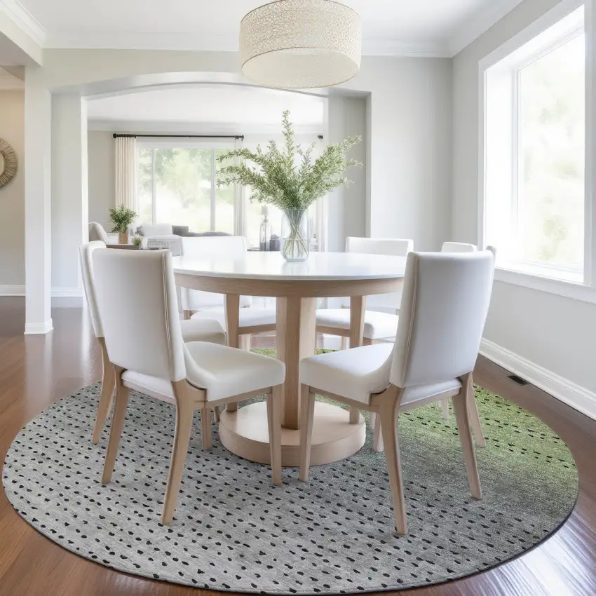 8' Fern Green And Gray Round Abstract Washable Indoor Outdoor Area Rug Photo 6