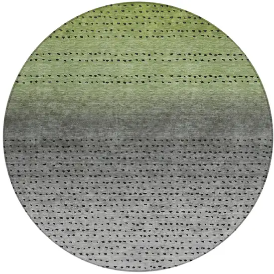 8' Fern Green And Gray Round Abstract Washable Indoor Outdoor Area Rug Photo 1
