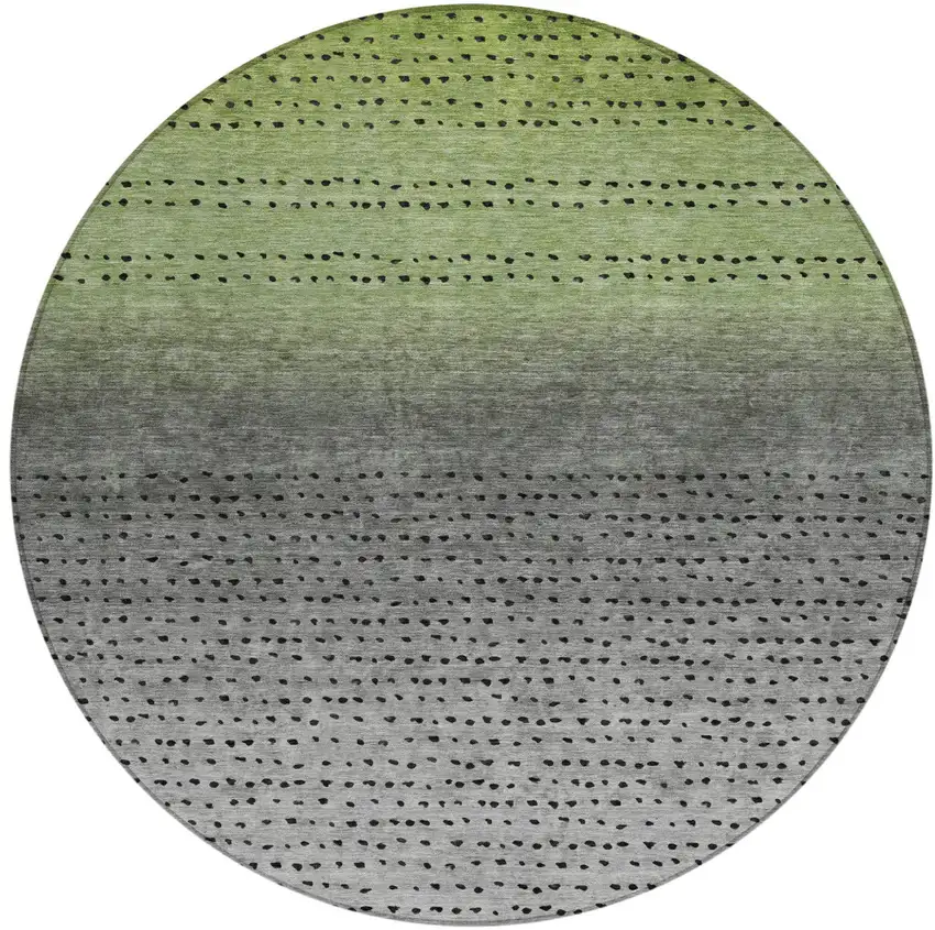 8' Fern Green And Gray Round Abstract Washable Indoor Outdoor Area Rug Photo 1