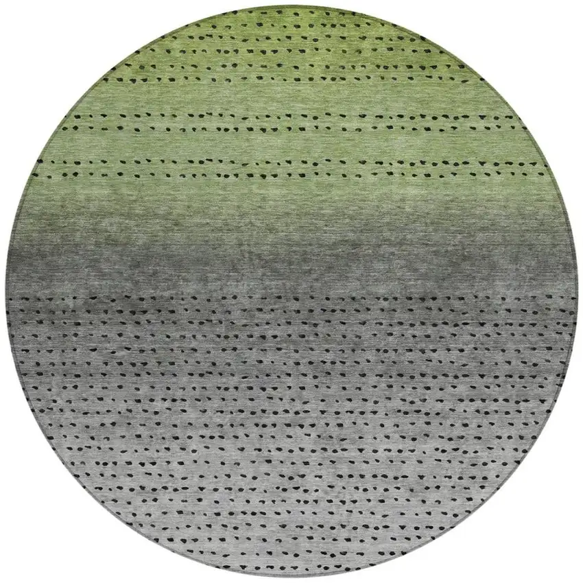 8' Fern Green And Gray Round Abstract Washable Indoor Outdoor Area Rug Photo 3