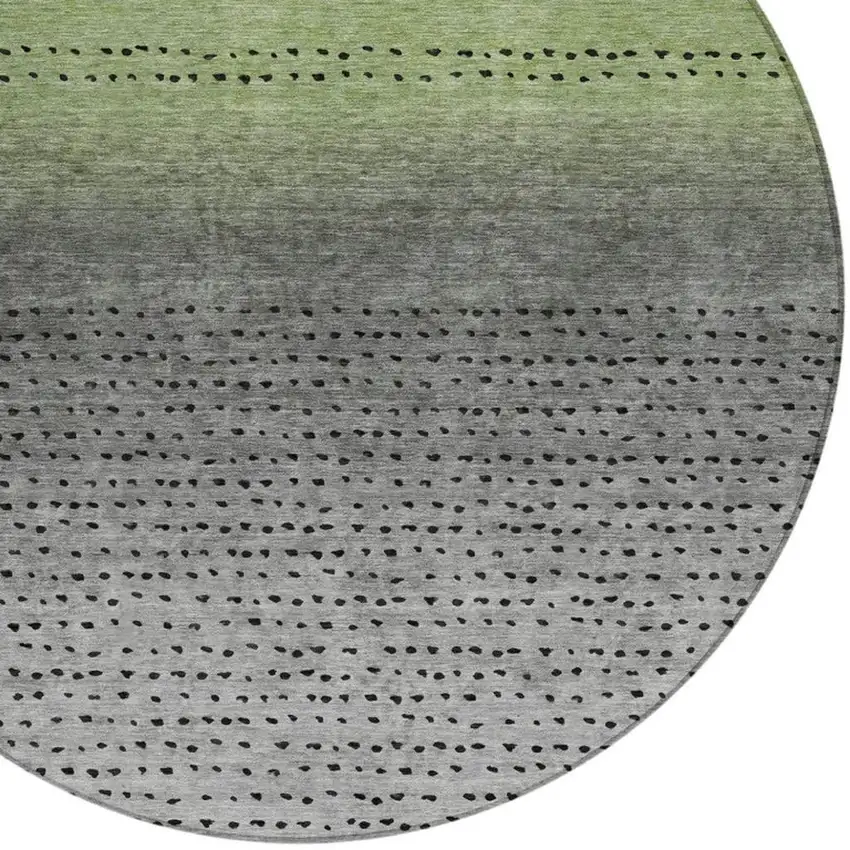 8' Fern Green And Gray Round Abstract Washable Indoor Outdoor Area Rug Photo 8
