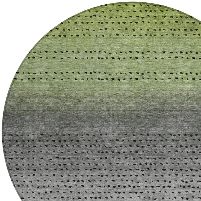 8' Fern Green And Gray Round Abstract Washable Indoor Outdoor Area Rug Photo 4