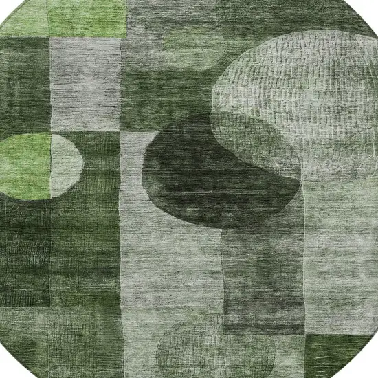 8' Fern Green And Gray Round Geometric Washable Indoor Outdoor Area Rug Photo 5