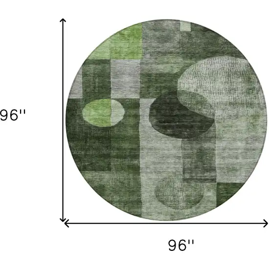 8' Fern Green And Gray Round Geometric Washable Indoor Outdoor Area Rug Photo 9