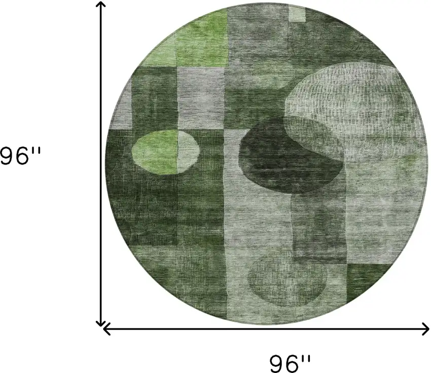 8' Fern Green And Gray Round Geometric Washable Indoor Outdoor Area Rug Photo 9