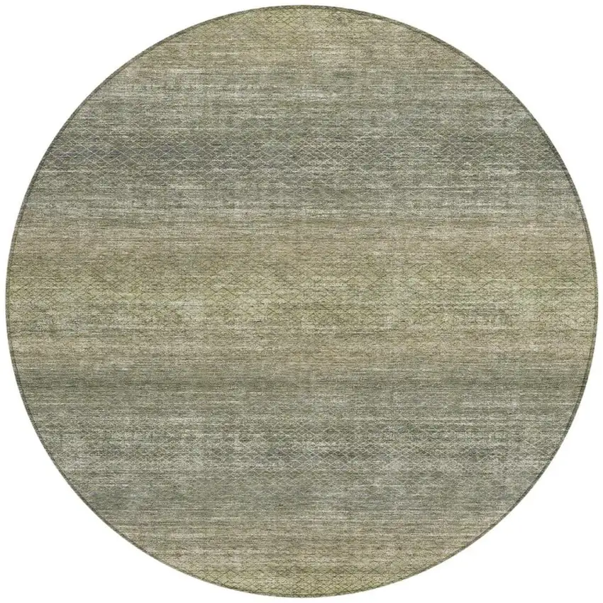 8' Fern Green And Gray Round Geometric Washable Indoor Outdoor Area Rug Photo 3