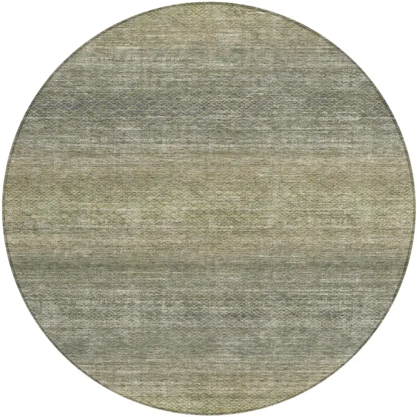 8' Fern Green And Gray Round Geometric Washable Indoor Outdoor Area Rug Photo 1