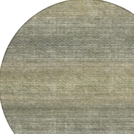 8' Fern Green And Gray Round Geometric Washable Indoor Outdoor Area Rug Photo 4