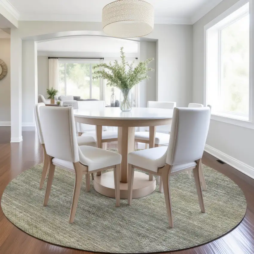 8' Fern Green And Gray Round Geometric Washable Indoor Outdoor Area Rug Photo 6