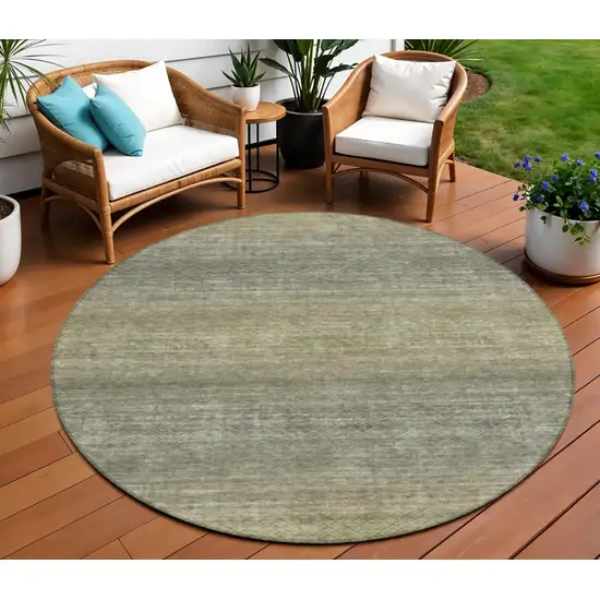8' Fern Green And Gray Round Geometric Washable Indoor Outdoor Area Rug Photo 2