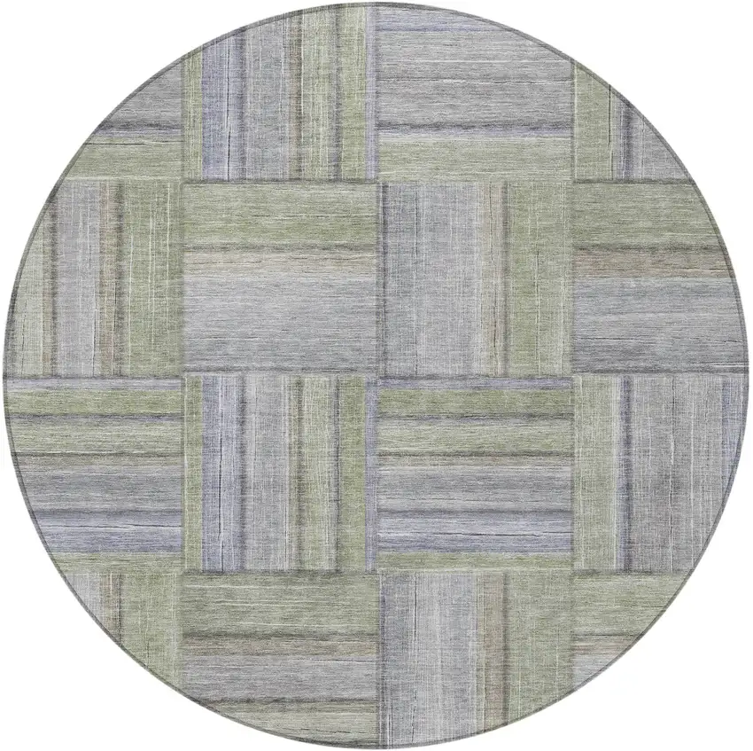 8' Fern Green And Gray Round Geometric Washable Indoor Outdoor Area Rug Photo 5
