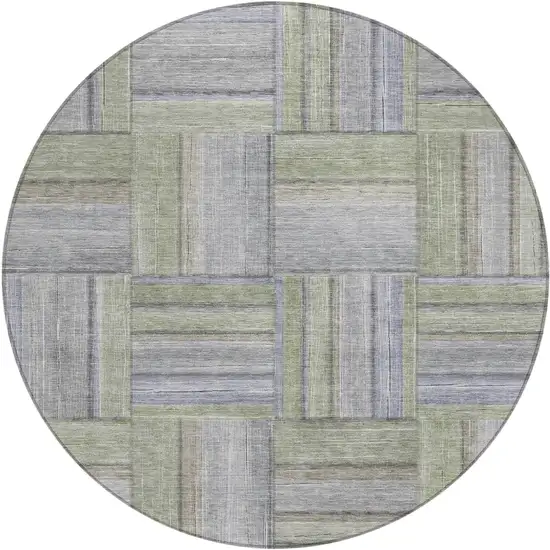 8' Fern Green And Gray Round Geometric Washable Indoor Outdoor Area Rug Photo 2