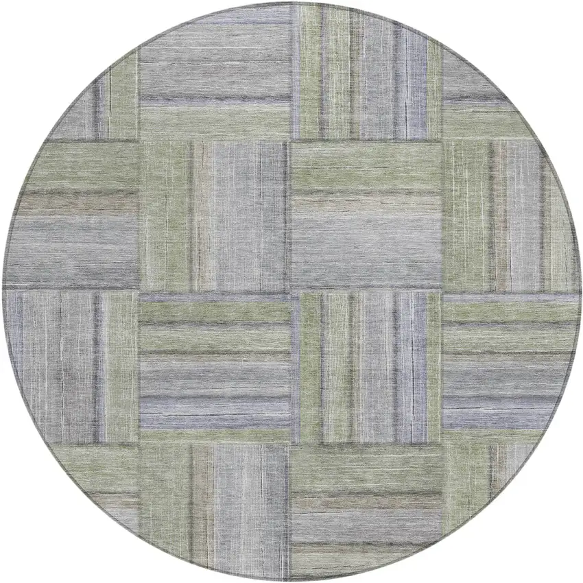 8' Fern Green And Gray Round Geometric Washable Indoor Outdoor Area Rug Photo 2