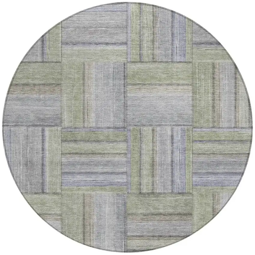 8' Fern Green And Gray Round Geometric Washable Indoor Outdoor Area Rug Photo 4