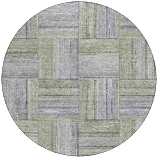 8' Fern Green And Gray Round Geometric Washable Indoor Outdoor Area Rug Photo 4