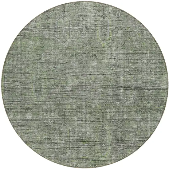 8' Fern Green And Gray Round Southwestern Washable Indoor Outdoor Area Rug Photo 2