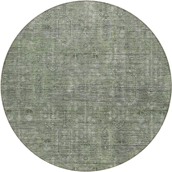 8' Fern Green And Gray Round Southwestern Washable Indoor Outdoor Area Rug Photo 2