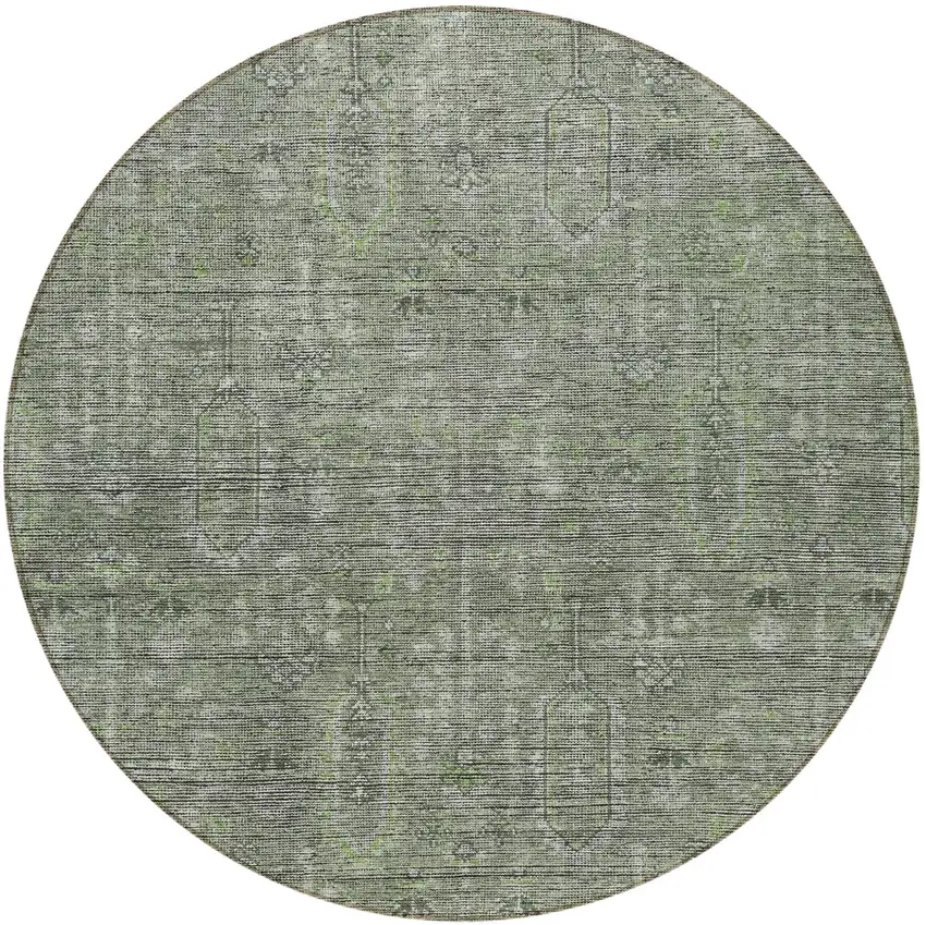 8' Fern Green And Gray Round Southwestern Washable Indoor Outdoor Area Rug Photo 5