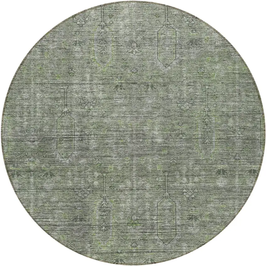 8' Fern Green And Gray Round Southwestern Washable Indoor Outdoor Area Rug Photo 5