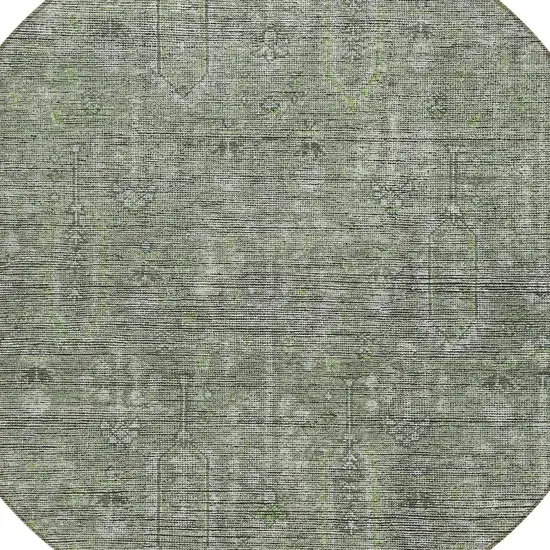 8' Fern Green And Gray Round Southwestern Washable Indoor Outdoor Area Rug Photo 4