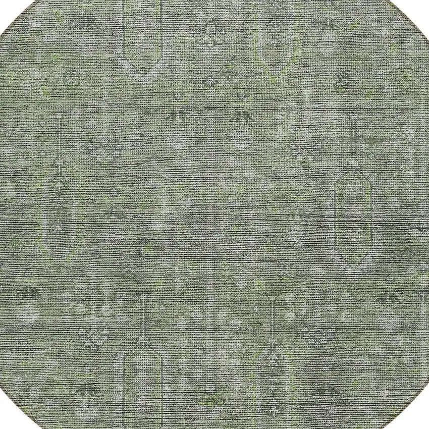 8' Fern Green And Gray Round Southwestern Washable Indoor Outdoor Area Rug Photo 4