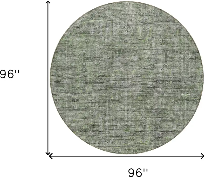 8' Fern Green And Gray Round Southwestern Washable Indoor Outdoor Area Rug Photo 3