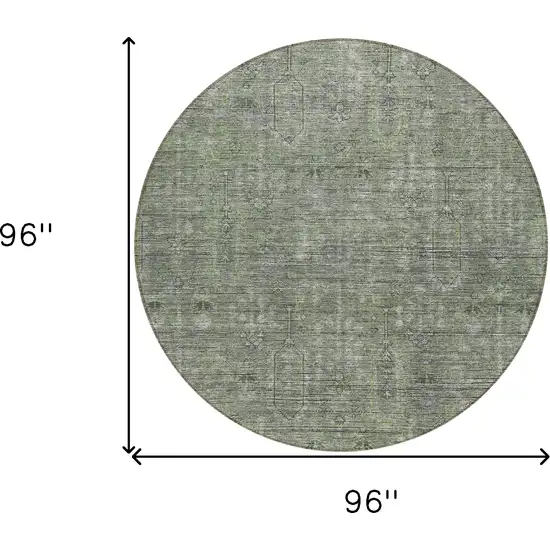 8' Fern Green And Gray Round Southwestern Washable Indoor Outdoor Area Rug Photo 3