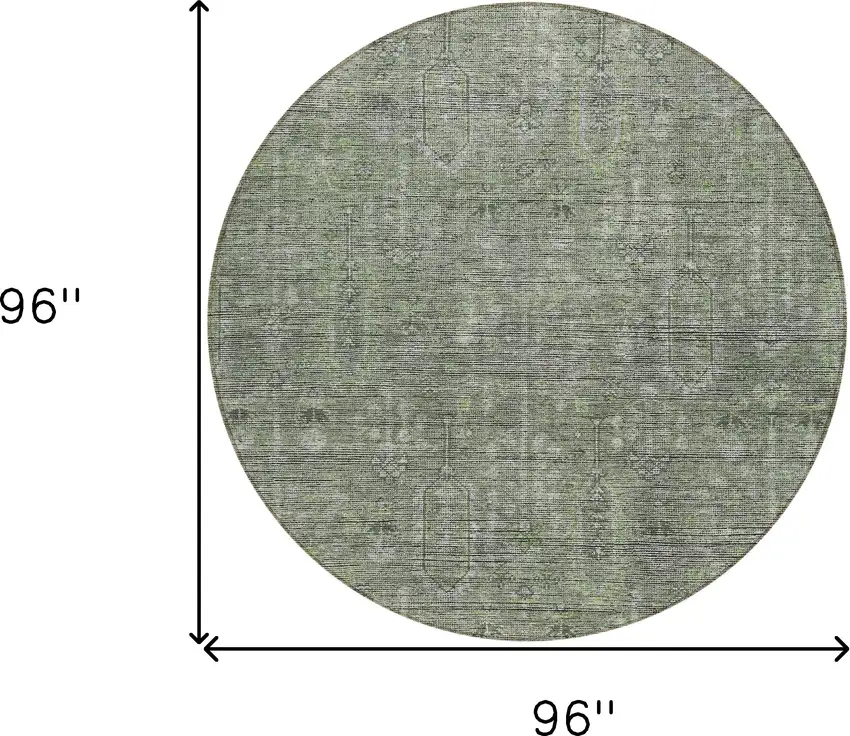 8' Fern Green And Gray Round Southwestern Washable Indoor Outdoor Area Rug Photo 3