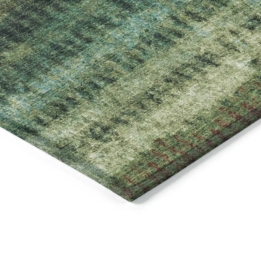 8' Fern Green And Gray Round Striped Washable Indoor Outdoor Area Rug Photo 6