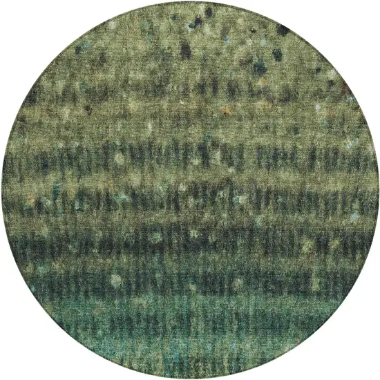 8' Fern Green And Gray Round Striped Washable Indoor Outdoor Area Rug Photo 2