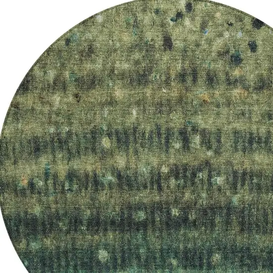 8' Fern Green And Gray Round Striped Washable Indoor Outdoor Area Rug Photo 7