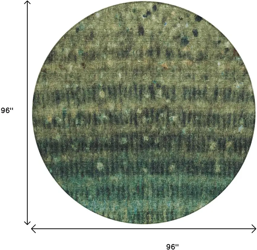8' Fern Green And Gray Round Striped Washable Indoor Outdoor Area Rug Photo 3