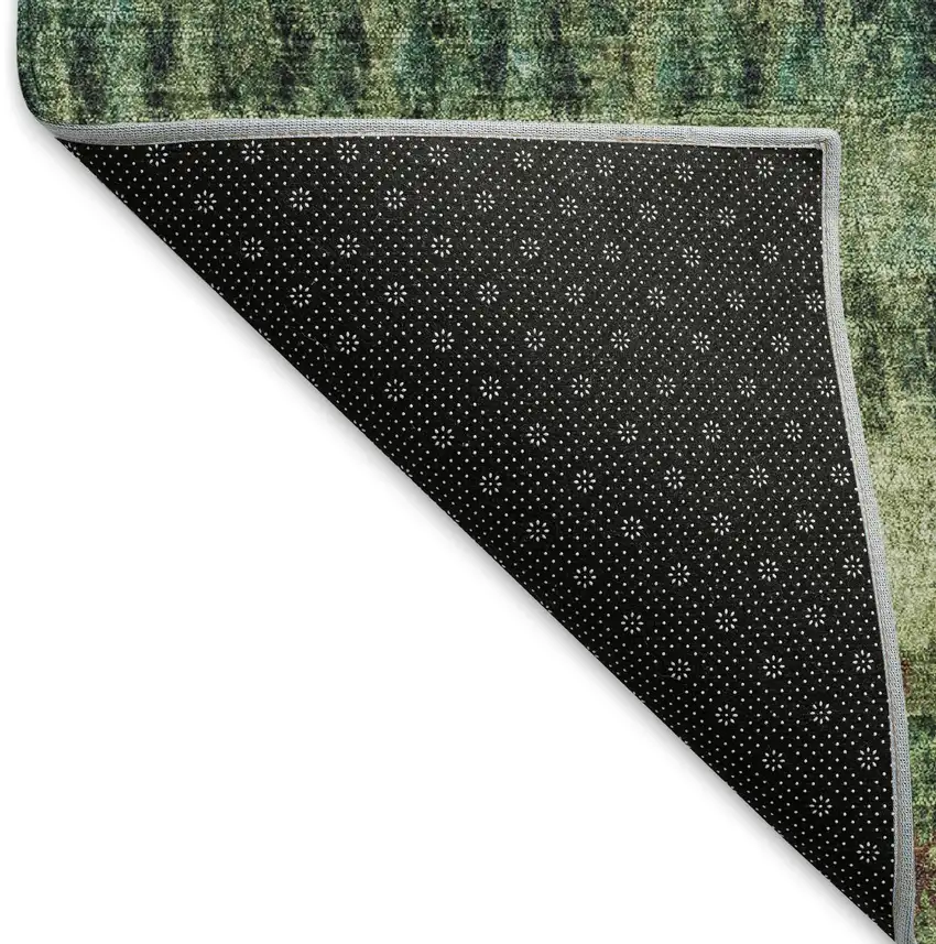 8' Fern Green And Gray Round Striped Washable Indoor Outdoor Area Rug Photo 5