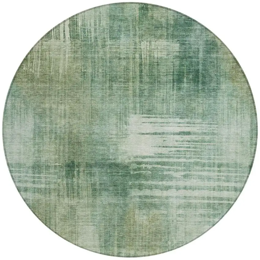 8' Fern Green And Green Round Abstract Washable Indoor Outdoor Area Rug Photo 2